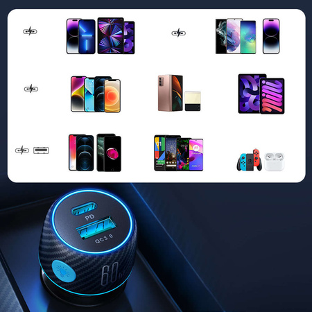 Ładowarka samochodowa 60W USB-C USB-A Joyroom JR-CCN01 | czarna