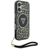 Original Case IPHONE 16 Guess HC IML Leopard Triangle Cord Strap brown