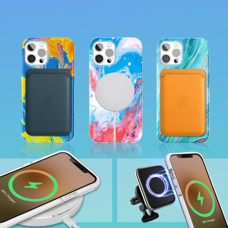 Kingxbar Watercolour Series kolorowe etui do iPhone 12 Pro / iPhone 12 żółtoniebieski