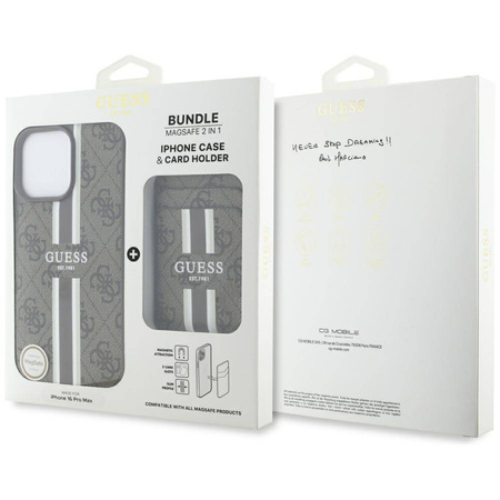 Original Handyhülle IPHONE 16 PRO MAX Guess 4G Stripes with Magsafe Wallet braun