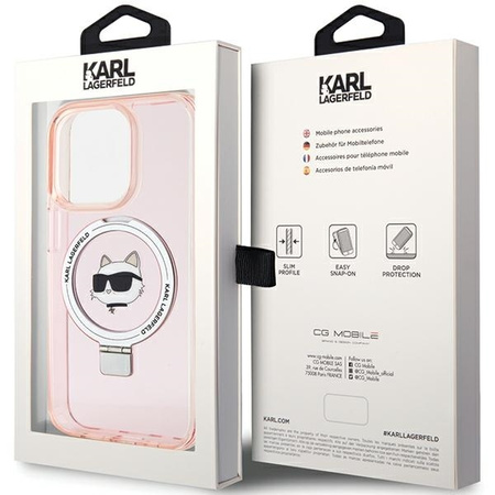 Karl Lagerfeld KLHMP15LHMRSCHP iPhone 15 Pro 6,1" rosa/rosa Hardcase Ringständer Choupette Head MagSafe