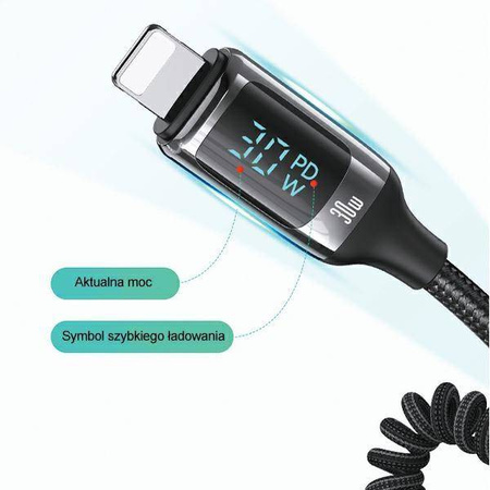 Ładowarka Samochodowa USAMS C37 1xUSB+1xUSB-C 60W + kabel Ligtning 30W PD+QC Fast Charge czarny/black CC193CC01 (US-CC193)