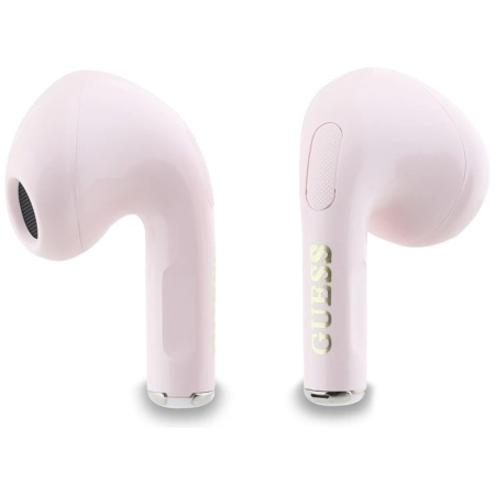 TWS Guess Kopfhörer mit klassischem Logo und Charm-Aufdruck, glänzender Effekt, Rosa