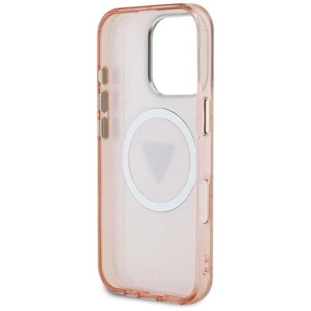 Guess IML Metal Glitter 4G Circle Triangle MagSafe Case für iPhone 16 Pro - Rosa