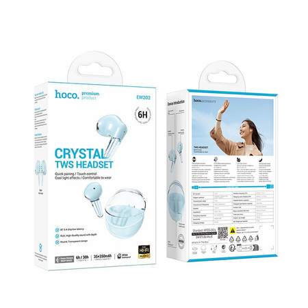 Słuchawki bezprzewodowe douszne Hoco TWS EW202 niebieskie