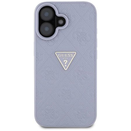 Etui IPHONE 16 Guess Hot Stamp 4G Pattern Triangle Metal Logo fioletowe