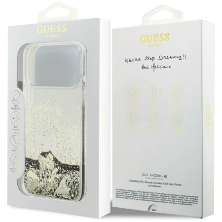 Guess Liq. Glitter 4 Charms Case für iPhone 17 Pro - Gold