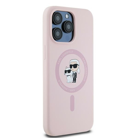 Oryginalne Etui KARL LAGERFELD hardcase Silicone Karl & Choupette MagSafe KLHMP15LSCMKCRHP do Iphone 15 Pro różowy