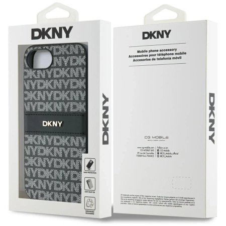 DKNY Repeat Texture Pattern with Tonal Stripe case for iPhone 16e - black