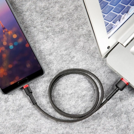Baseus Kabel USB TYP C USB-C 2A 3M Nylonowy wytrzymały Cafule szary+czarny CATKLF-UG1