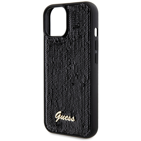 Guess Pailletten Script Metallhülle für iPhone 15 – Schwarz