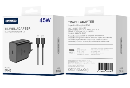 JELLICO Netz-Ladegerät EU45 GaN PD 45W 1xUSB-C + kabel USB-C - USB-C schwarz