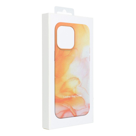 Leather Mag Cover kompatybilne z MagSafe do IPHONE 14 PRO MAX orange splash
