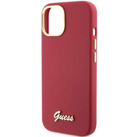 Guess Silikon Script Metal Logo &amp; Frame Hülle für iPhone 15 – Rot