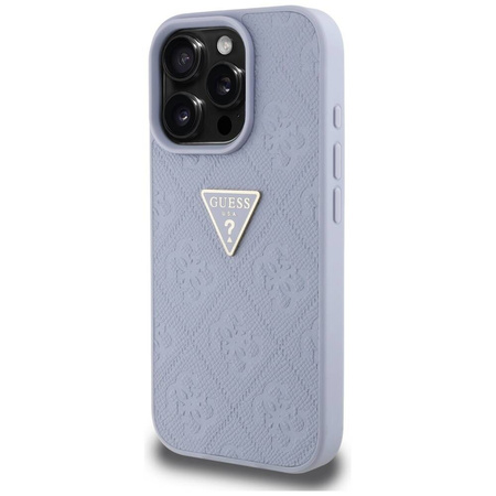 Case IPHONE 16 PRO Guess Hot Stamp 4G Pattern Triangle Metal Logo purple
