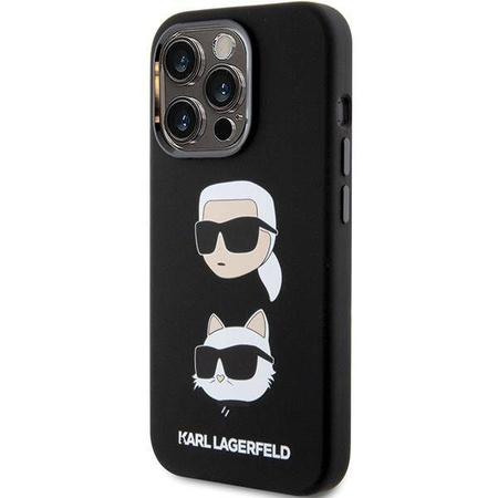 Karl Lagerfeld Silikon Karl&amp;Choupette Head Hülle für iPhone 15 Pro – Schwarz