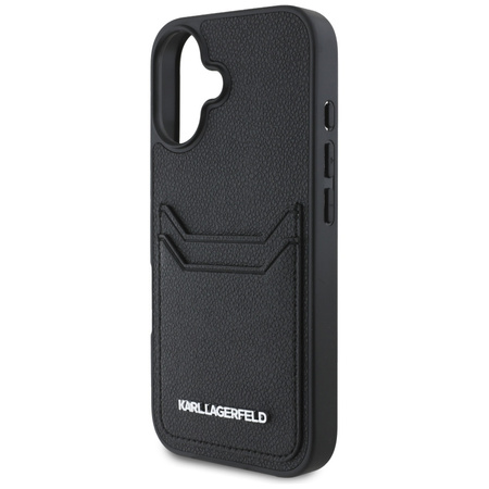 Oryginalne Etui IPHONE 16 Karl Lagerfeld HC Grained PU Cardslot Metal Elong czarne