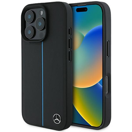 Mercedes nakładka do iPhone 16 Pro 6,3&quot; MEHMP16L23RURBK Hardcase MB Blue Line Leather MagSafe czarna