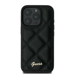 Original Handyhülle IPHONE 16 PLUS Guess Hardcase Quilted Metal Logo (GUHCP16MPSQSQSK) schwarz