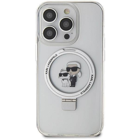 Original Handyhülle IPHONE 13 PRO Karl Lagerfeld Hardcase Ring Stand Karl&Choupettte MagSafe (KLHMP13XHMRSKCH) weiß