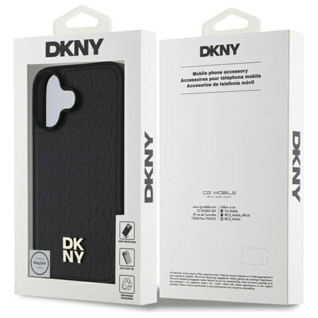 Original Case IPHONE 16 DKNY Hardcase Repeat Pattern Stack Logo MagSafe (DKHMP16SPSHRPSK) black