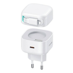 USAMS Lad. network. 1xUSB-C with retractable cable Lighning (head only) PD+QC 35W Gan Fast Charging white/white XMF Series CC209TC02 (US-CC209)