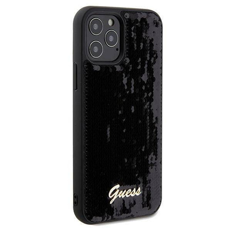 Guess nakładka do iPhone 12 / 12 Pro 6,1&quot; GUHCP12MPSFDGSK HC SEQUIN SCRIPT METAL czarna