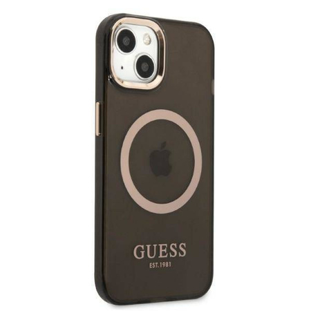 Original Handyhülle IPHONE 13 Guess Hard Case Gold Outline Translucent MagSafe (GUHMP13MHTCMK) schwarz