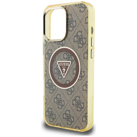 GUESS futerał do IPHONE 16 Pro kompatybilny z MagSafe GUHMP16LHG4PRTGW (IML Metal Glitter 4G Circle Triangle) brązowy