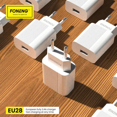 Foneng Ładowarka sieciowa EU28 - USB - 2,4A z kablem USB na Lightning biała