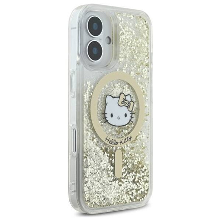 Oryginalne Etui IPHONE 16 Hello Kitty Hardcase Liquid Glitter Fever MagSafe (HKHMP16SLGDIH) złoto-białe