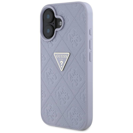Etui IPHONE 16 Guess Hot Stamp 4G Pattern Triangle Metal Logo fioletowe