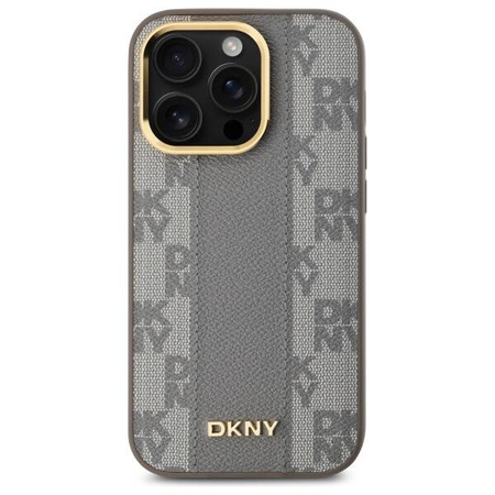 Original Case IPHONE 14 PRO DKNY Hardcase Leather Checkered Mono Pattern MagSafe (DKHMP14LPCPVSLE) beige