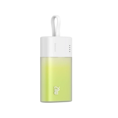 Powerbank Baseus Popsicle 5200mAh 20W z wbudowanym kablem Lightning (+ biały kabel Baseus Simple USB-C - USB-C 60W/20V/3A/30cm) - biało-zielony