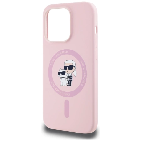 Karl Lagerfeld Silikon Karl&amp;Choupette MagSafe iPhone 14 Pro Hülle - Rosa