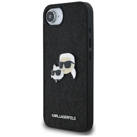 Karl Lagerfeld Fixed Glitter Karl&amp;Choupette Heads Metal Pin iPhone 16e Case - Black