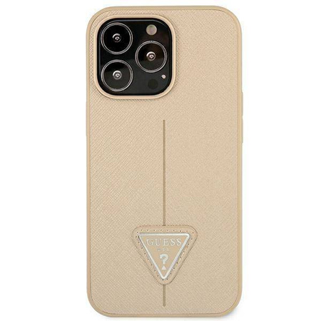 Original Handyhülle IPHONE 14 PRO MAX Guess Hardcase Saffianotriangle Logo (GUHCP14XPSATLE) beige