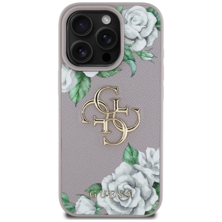 Guess Grained Roses Big 4G Logo iPhone 16 Pro Hülle - Lila