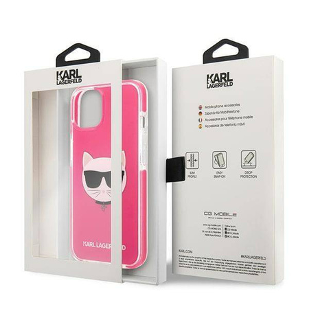 Original Handyhülle IPHONE 13 MINI Karl Lagerfeld Hardcase Choupette Head (KLHCP13STPECPI) rosa