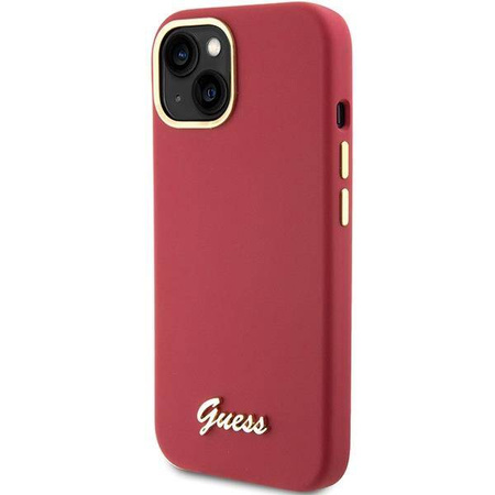 Guess Silikon Script Metal Logo &amp; Frame Hülle für iPhone 15 – Rot