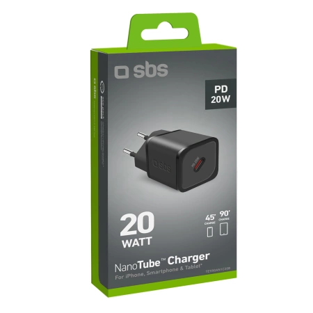 SBS TETRGAN1C20K 20W GaN USB-C Wall Charger with Power Delivery - Black
