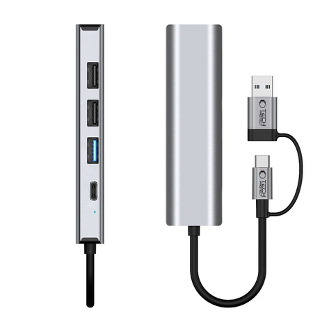 TECH-PROTECT HB03 HUB ADAPTER 5IN1 TYPE-C + USB2.0 + USB3.0 + RJ45 SPACE GREY