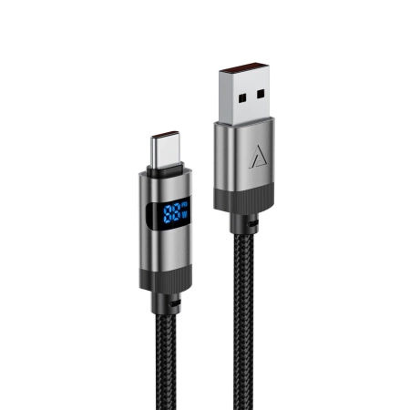 Acefast C15-04 USB-A - USB-C Kabel mit Display 480Mb/s 66W 1,2m - Schwarz