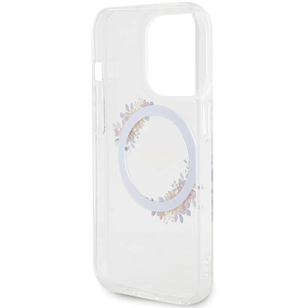 Oryginalne Etui GUESS Hardcase GUHMP15XHFWFCT do iPhone 15 Pro Max (Kompatybilny z Magsafe / Flowers Wreath / transparent)