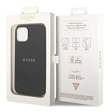 Guess Saffiano Metal Logo Stripes - Etui iPhone 14 Plus (czarny)