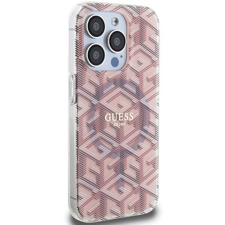 Oryginalne Etui GUESS Hardcase GUHMP15LHGCUSTGP do iPhone 15 Pro (Kompatybilny z Magsafe / IML GCUBE / różowy)