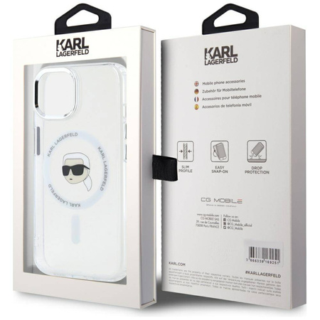 Original Case IPHONE 15 Karl Lagerfeld Hardcase IML Metal Karl Head MagSafe white