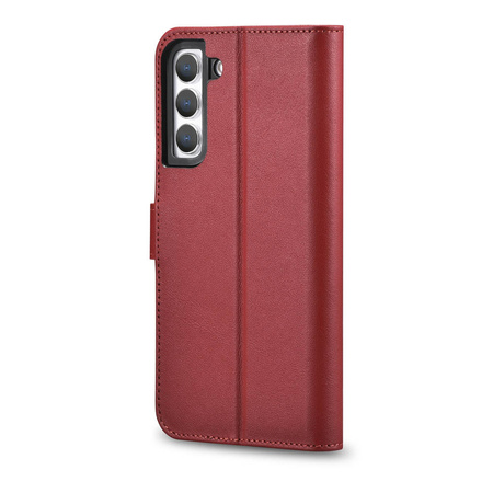 iCarer Haitang Leather Wallet Case for Samsung Galaxy S22+ (S22 Plus) genuine leather cover red (AKSM05RD)