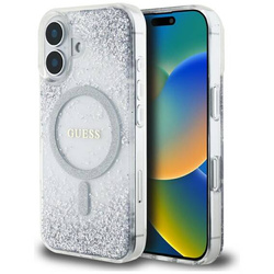 Schutzhülle IPHONE 16 Guess HC Resin Bottom Glitter silber
