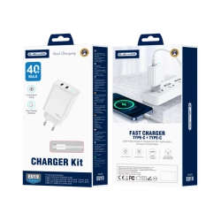 JELLICO ładowarka sieciowa EU19 GaN PD 40W 2xUSB-C + kabel USB-C - USB-C Biały